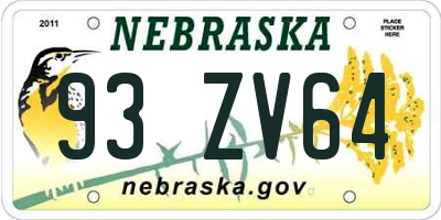 NE license plate 93ZV64