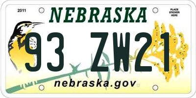 NE license plate 93ZW21