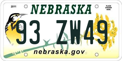 NE license plate 93ZW49