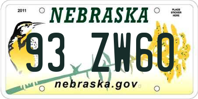 NE license plate 93ZW60
