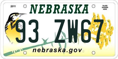 NE license plate 93ZW67