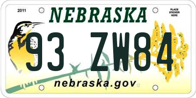 NE license plate 93ZW84