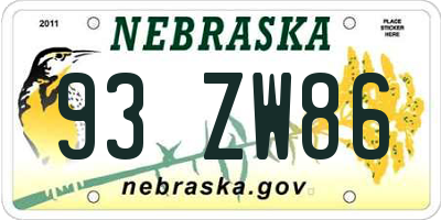NE license plate 93ZW86