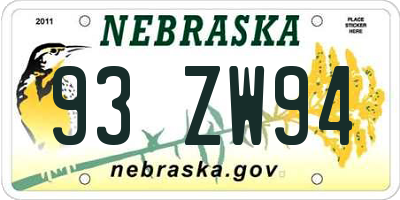 NE license plate 93ZW94