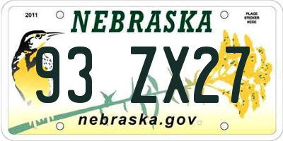 NE license plate 93ZX27