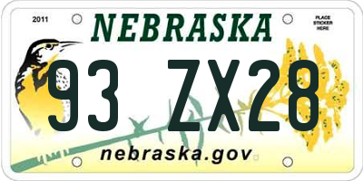 NE license plate 93ZX28