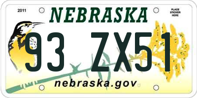 NE license plate 93ZX51