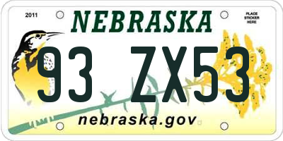 NE license plate 93ZX53
