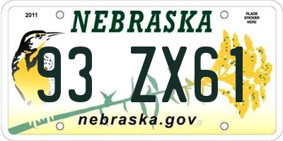 NE license plate 93ZX61