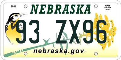 NE license plate 93ZX96