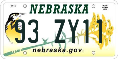 NE license plate 93ZY11