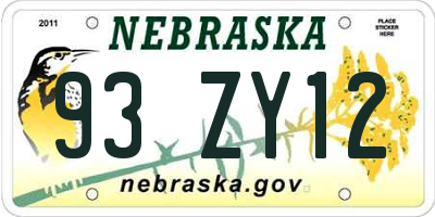 NE license plate 93ZY12