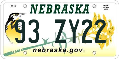 NE license plate 93ZY22