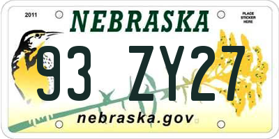 NE license plate 93ZY27