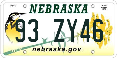 NE license plate 93ZY46
