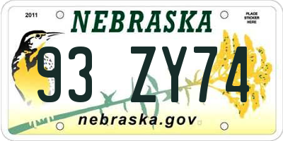 NE license plate 93ZY74