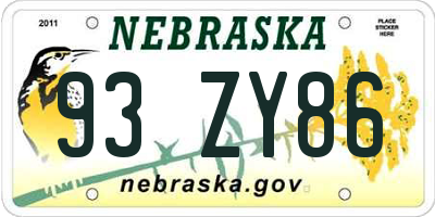 NE license plate 93ZY86
