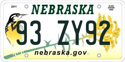 NE license plate 93ZY92