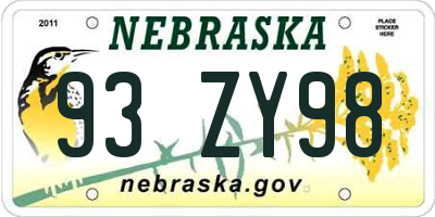 NE license plate 93ZY98