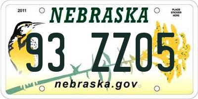 NE license plate 93ZZ05