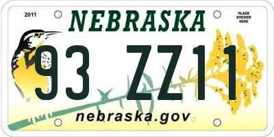 NE license plate 93ZZ11