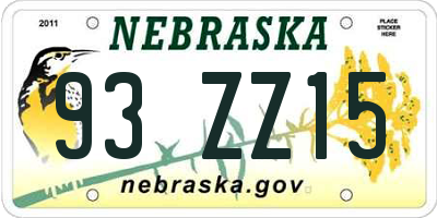 NE license plate 93ZZ15
