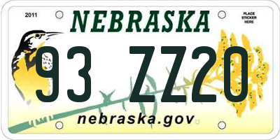 NE license plate 93ZZ20