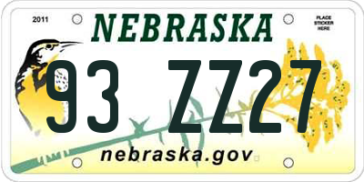 NE license plate 93ZZ27