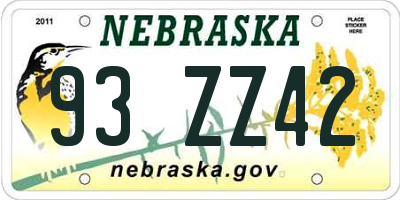 NE license plate 93ZZ42