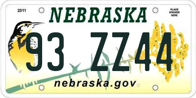 NE license plate 93ZZ44