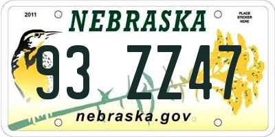 NE license plate 93ZZ47