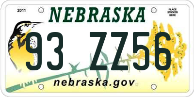 NE license plate 93ZZ56