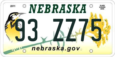 NE license plate 93ZZ75