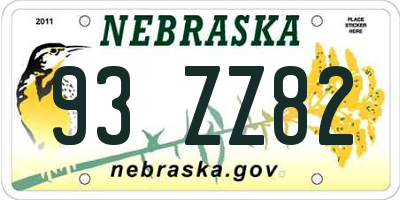 NE license plate 93ZZ82