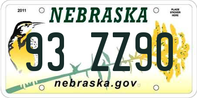 NE license plate 93ZZ90