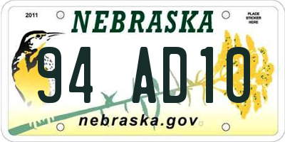 NE license plate 94AD10