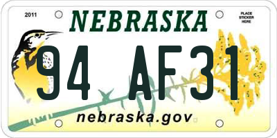 NE license plate 94AF31