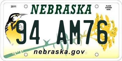 NE license plate 94AM76