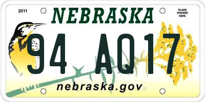 NE license plate 94AQ17