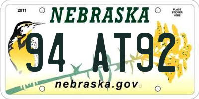 NE license plate 94AT92