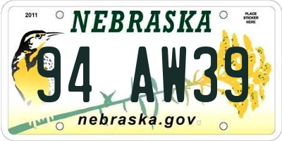 NE license plate 94AW39