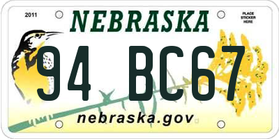 NE license plate 94BC67