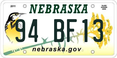 NE license plate 94BF13