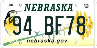 NE license plate 94BF78