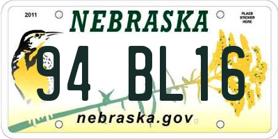 NE license plate 94BL16