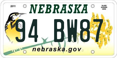 NE license plate 94BW87