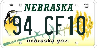 NE license plate 94CF10