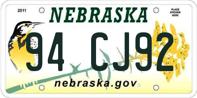 NE license plate 94CJ92