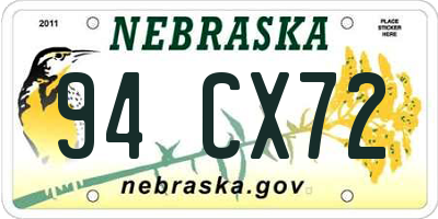 NE license plate 94CX72