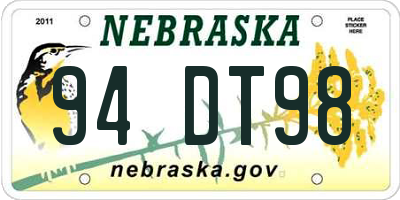 NE license plate 94DT98
